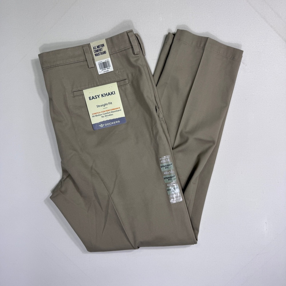 Dockers Mens Easy Khaki Straight Fit Pants 40x32 Tan Beige Stretch Performance